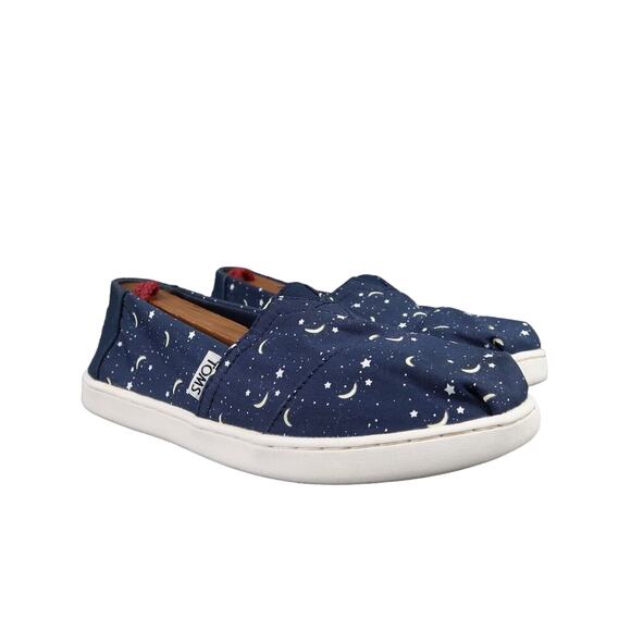 Toms Shoes Kids 4 Slip On Flats Stars Moon Alpargatas Casual Blue Loafer Comfort - Picture 1 of 13
